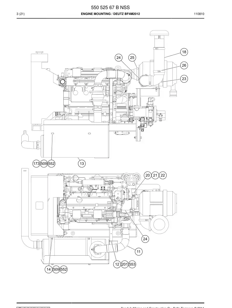 55052567 550 525 67 Engine mounting - Sandvik Technical Drawing