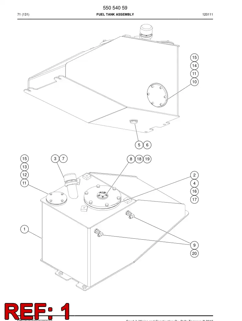 55054060 550 540 60 Fuel tank - Sandvik Technical Drawing