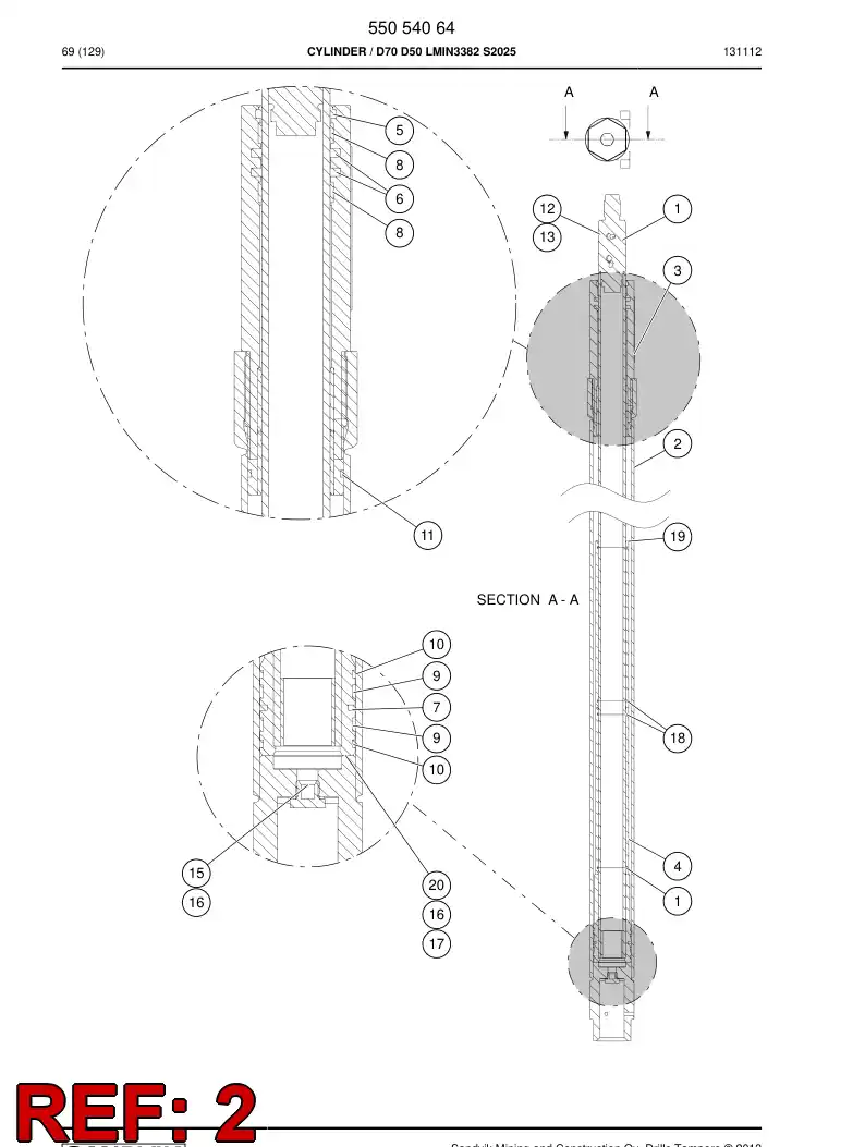 55054068a 550 540 68a Tube, Cylinder - Sandvik Technical Drawing