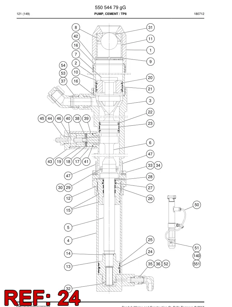 55054239a 550 542 39a SEAL DO PISTON - Sandvik Technical Drawing