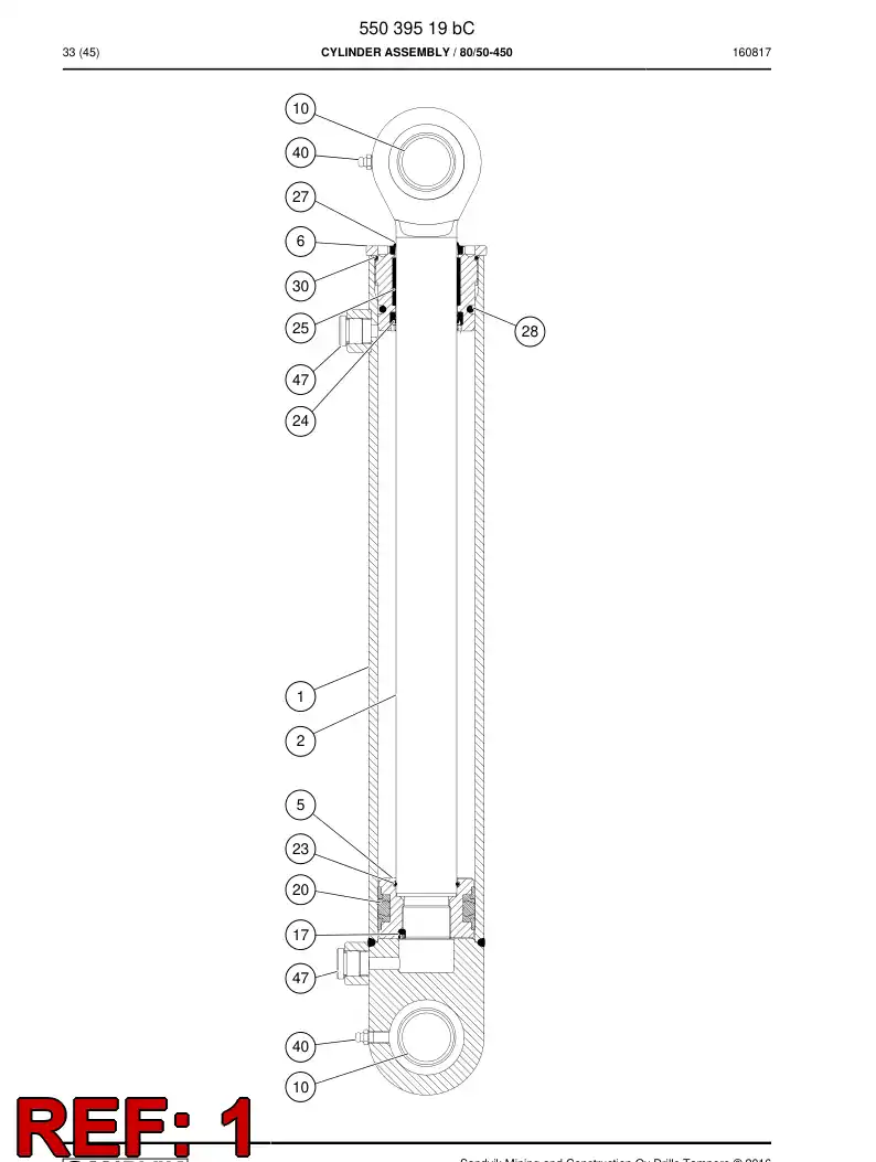 55054289a 550 542 89a Cylinder Tube Assembly - Sandvik Technical Drawing