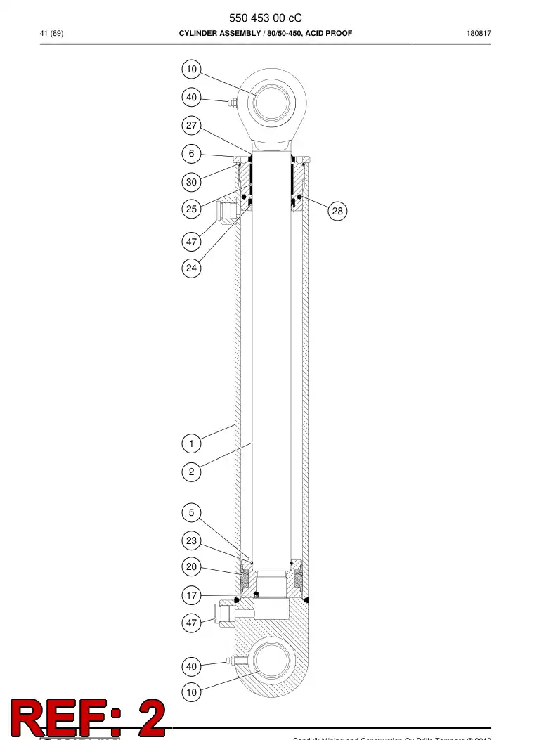 55054291a 550 542 91a Rod, PISTON - Sandvik Technical Drawing