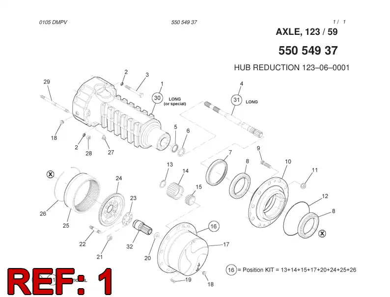 55054301 550 543 01 Housing, Axle - Sandvik Technical Drawing