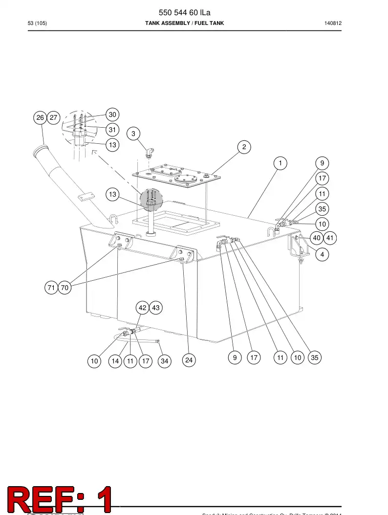 55054459b 550 544 59b Tank assembly - Sandvik Technical Drawing