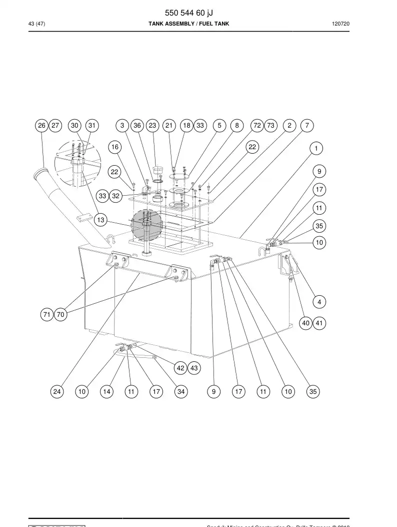 55054460j 550 544 60j TANK ASSEMBLY - Sandvik Technical Drawing