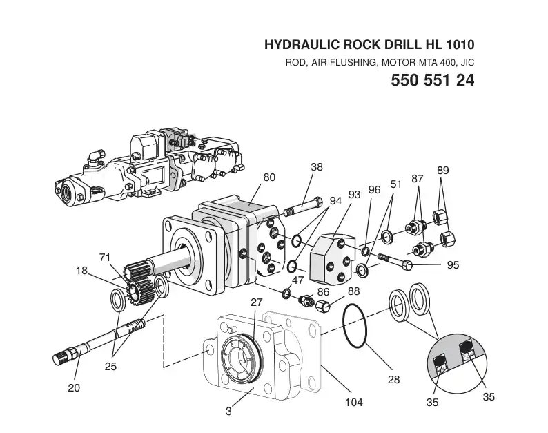 55055124 550 551 24 HYDRAULIC ROCK DRILL HL 1010 - Sandvik Technical Drawing