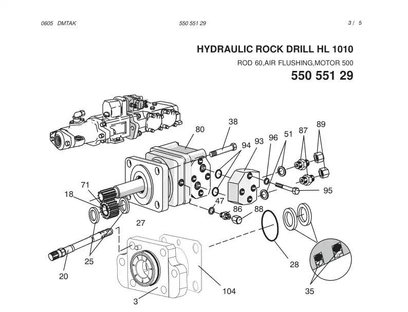 55055129 550 551 29 HYDRAULIC ROCK DRILL HL 1010 - Sandvik Technical Drawing