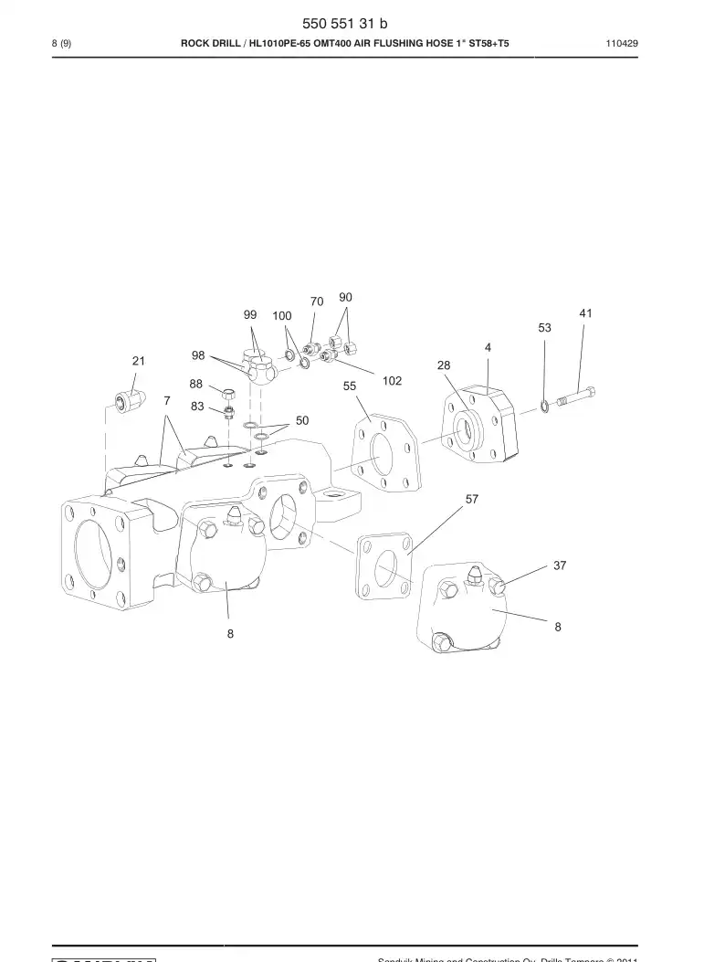 550551311 550 551 311 HYDRAULIC ROCK DRILL HL 1010-6 - Sandvik Technical Drawing