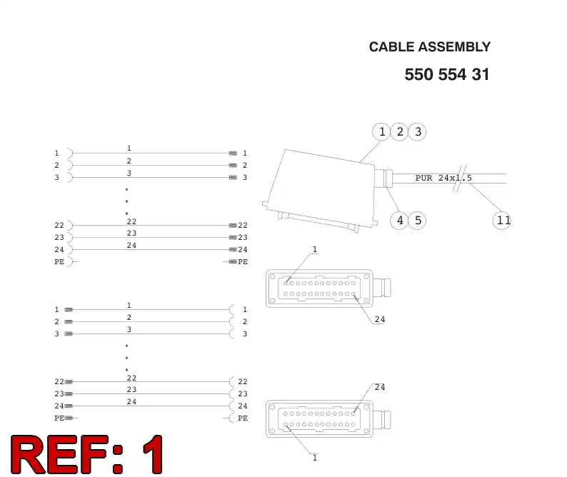 55055443 550 554 43 TOMADA DO CONECTOR, CABLE - Sandvik Technical Drawing