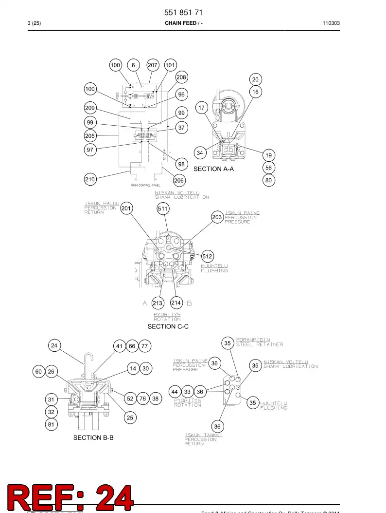 55055634 550 556 34 Centralizer, Travelling - Sandvik Technical Drawing