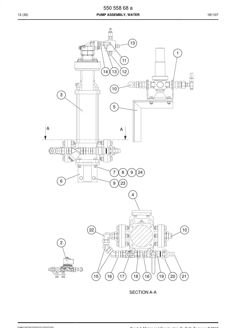 55055868A 550 558 68A HYDRAULIC VATER PUMP ASSY - Sandvik Technical Drawing
