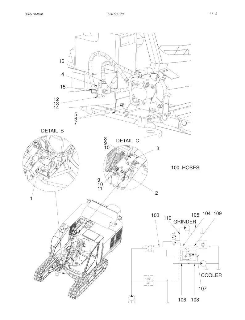 55056273 550 562 73 Grinder assembly - Sandvik Technical Drawing