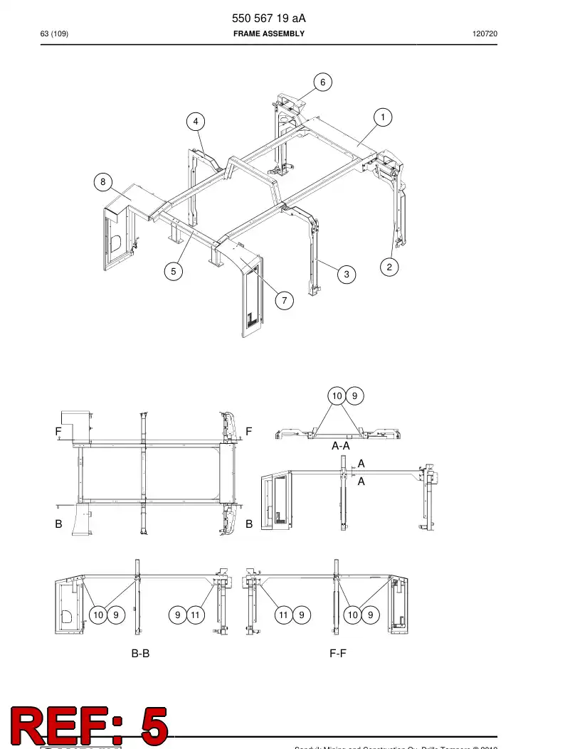55056695 550 566 95 Supporting block assembly - Sandvik Technical Drawing
