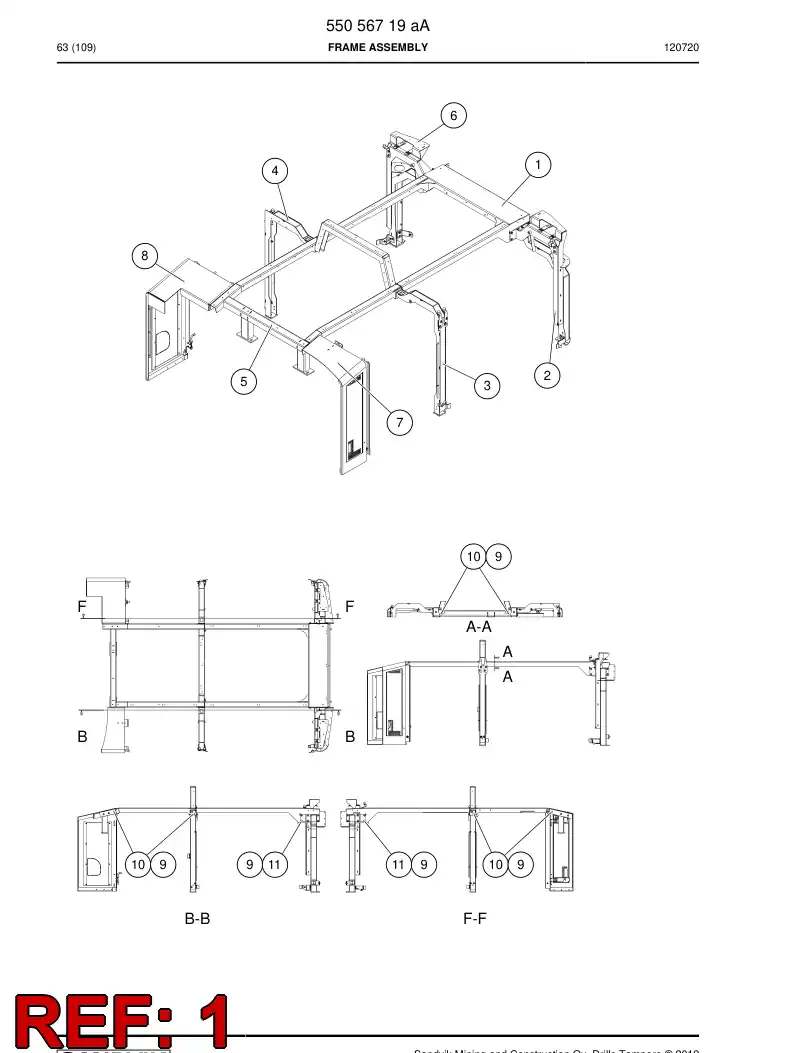 55056703 550 567 03 Supporting block assembly - Sandvik Technical Drawing