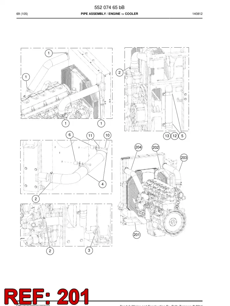 55056827a 550 568 27a Hose, Water - Sandvik Technical Drawing