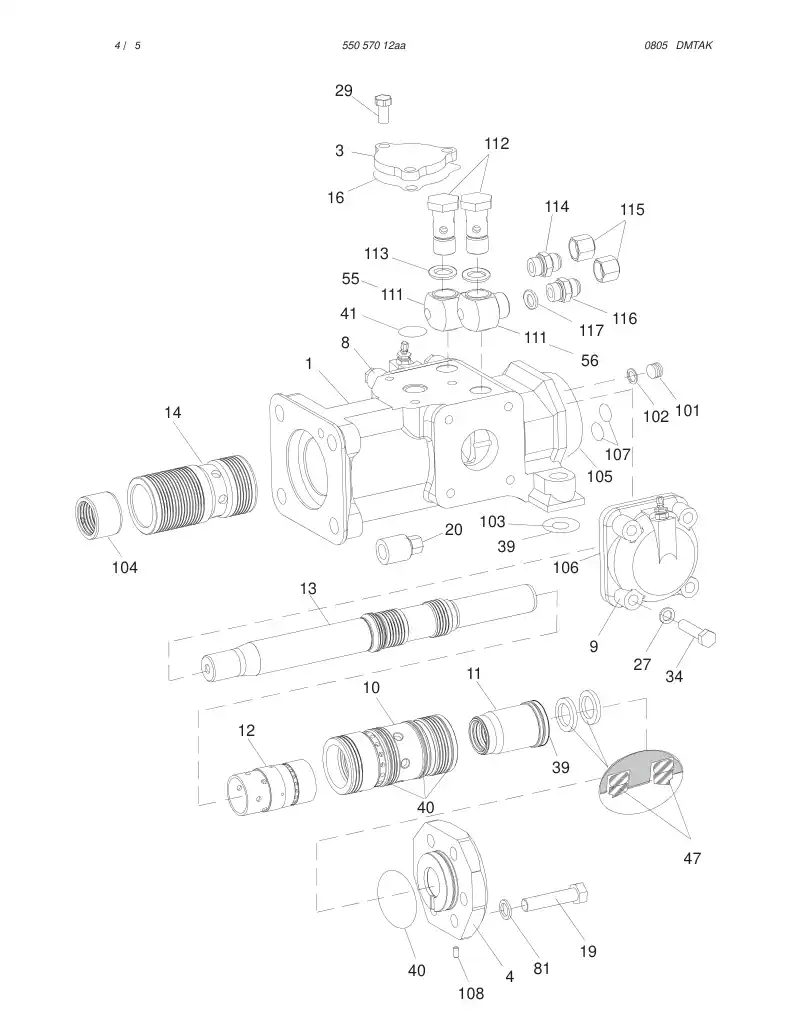 55057012aa 550 570 12aa HYDRAULIC ROCK DRILL HL 650-45 - Sandvik Technical Drawing
