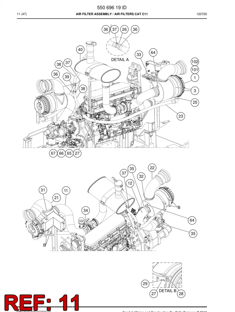 55057355a 550 573 55a Rubber hose - Sandvik Technical Drawing