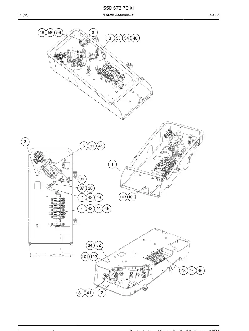 55057370k 550 573 70k VALVE ASSEMBLY - Sandvik Technical Drawing