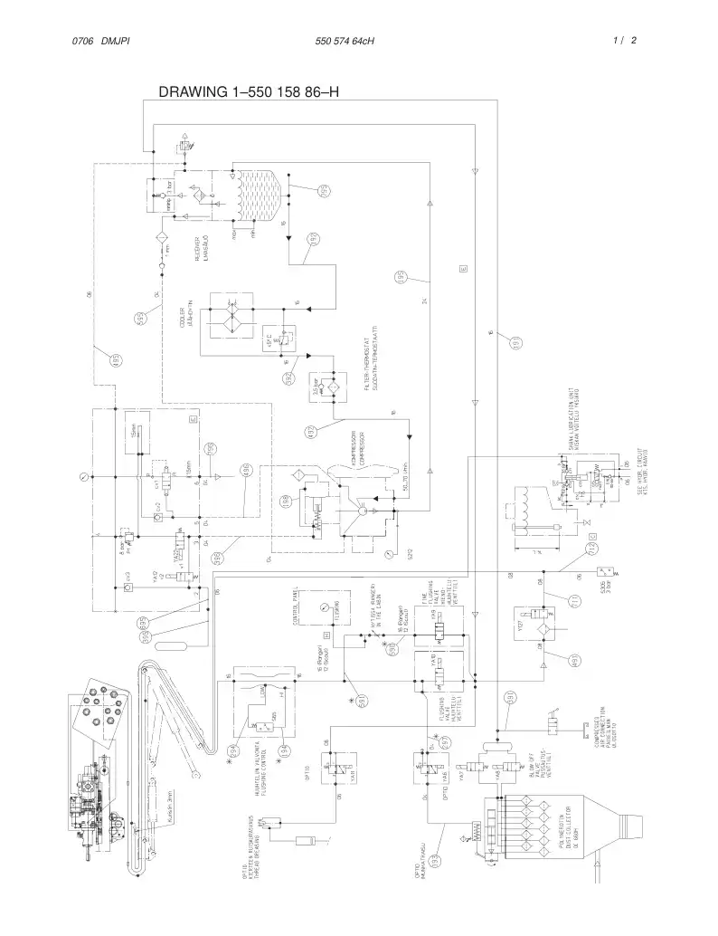 55057464cH 550 574 64cH PNEUMATIC DIAGRAM, POWERPACK ( - Sandvik Technical Drawing