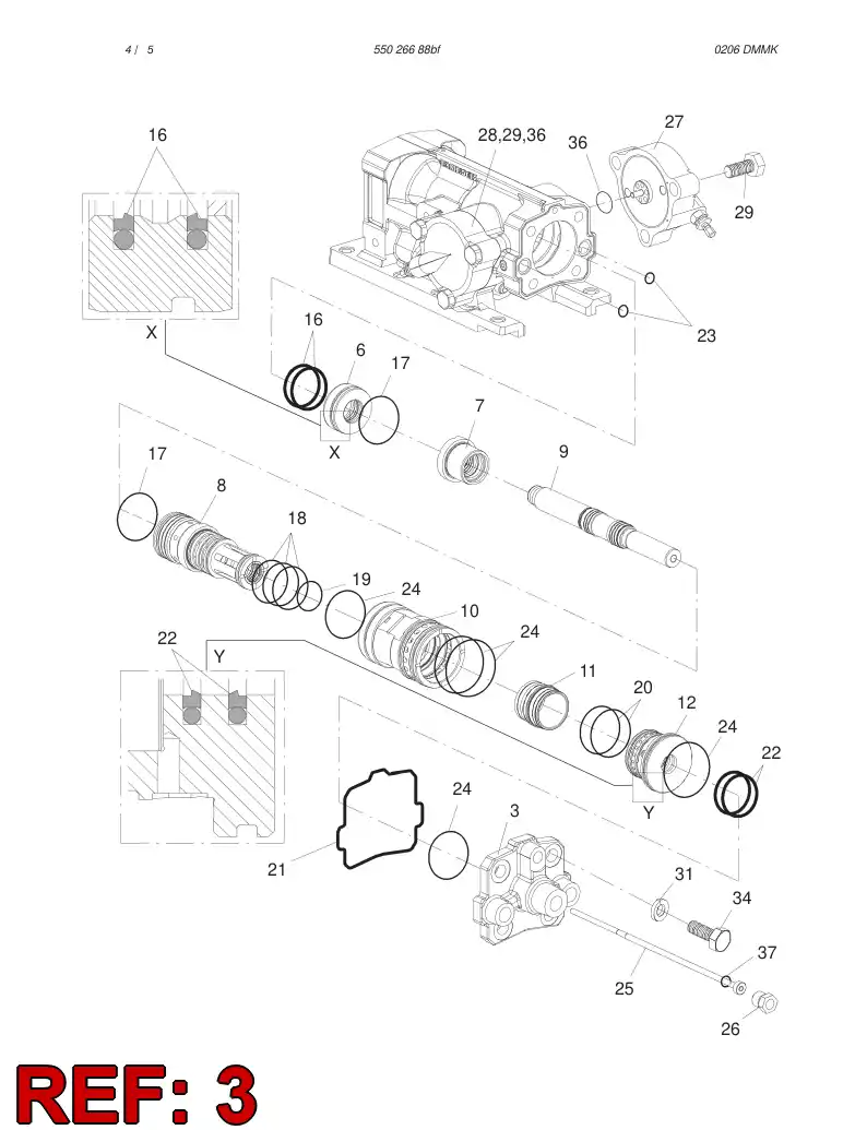 55057564 550 575 64 REAR COVER ASSEMBLY - Sandvik Technical Drawing