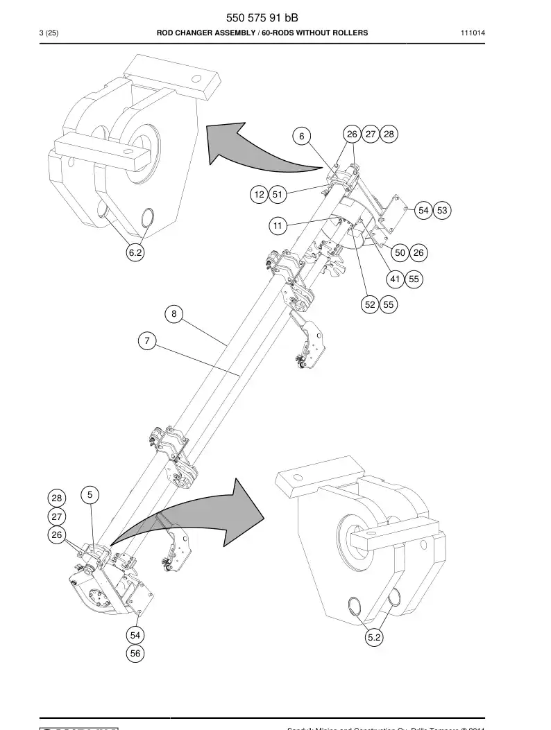55057591b 550 575 91b Rod Changer Assembly - Sandvik Technical Drawing