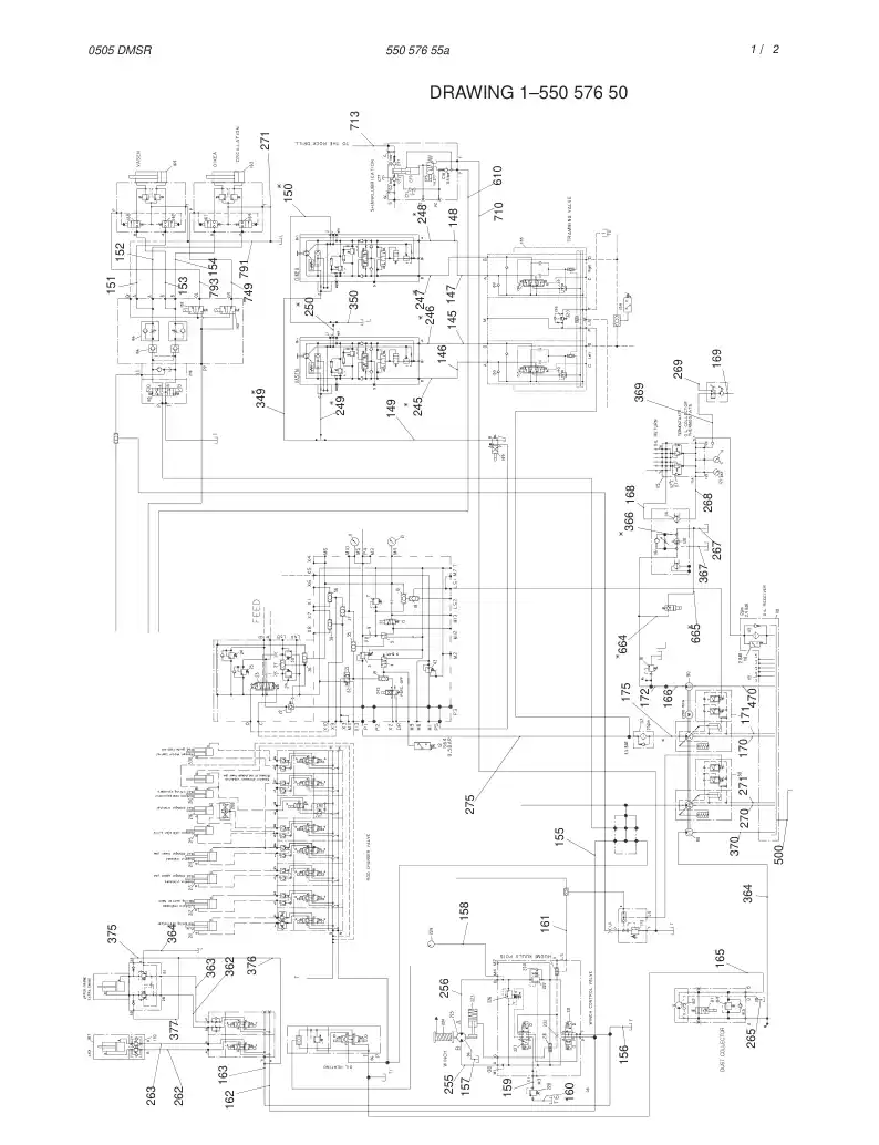 55057655a 550 576 55a HYDRAULIC DIAGRAM,CARRIER (1-5 - Sandvik Technical Drawing