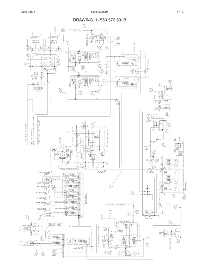 55057655aB 550 576 55aB HYDRAULIC DIAGRAM, CARRIER (1- - Sandvik Technical Drawing