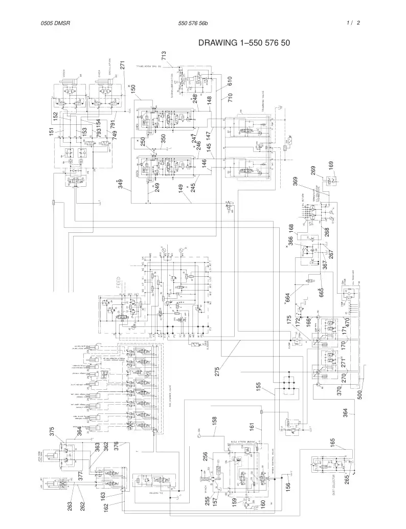 55057656b 550 576 56b HYDRAULIC DIAGRAM,CARRIER (1-5 - Sandvik Technical Drawing