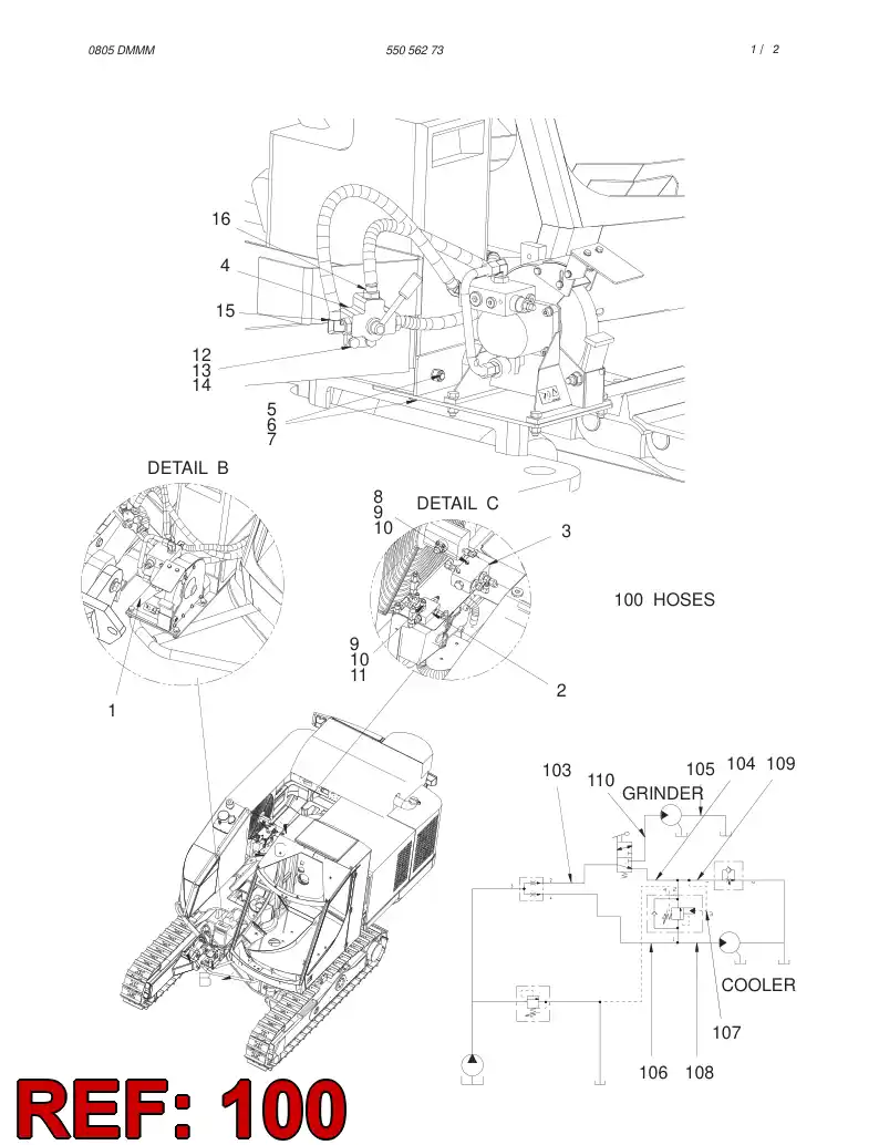 55057873 550 578 73 HOSE SET - Sandvik Technical Drawing