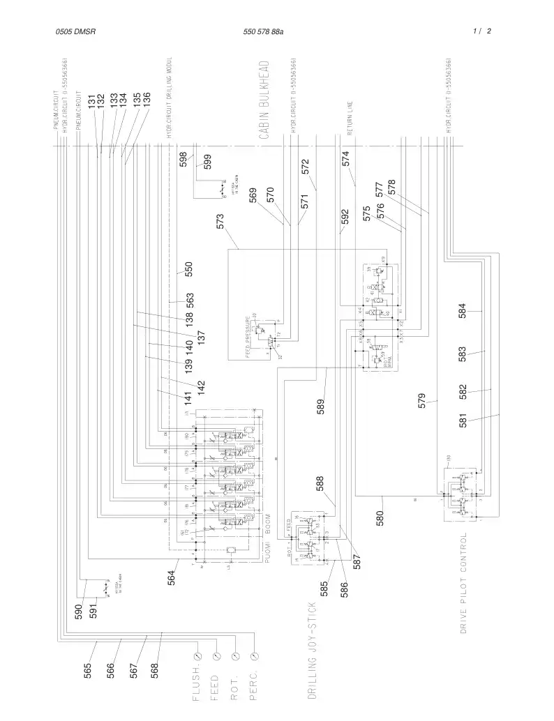 55057888a 550 578 88a HYDRAULIC DIAGRAM, CABIN - Sandvik Technical Drawing