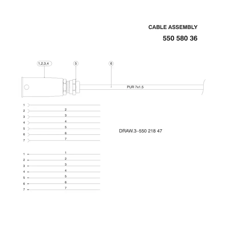 55058036 550 580 36 CABLE ASSEMBLY - Sandvik Technical Drawing
