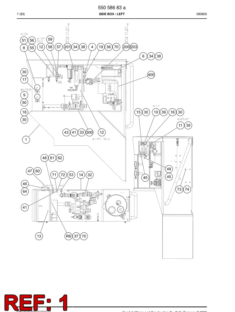 55058457 550 584 57 Mud guard assembly - Sandvik Technical Drawing