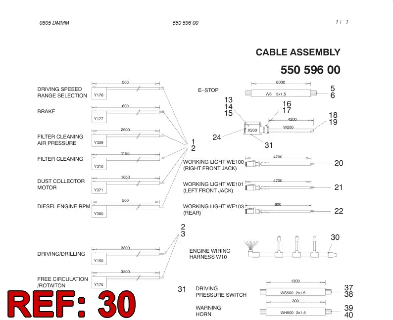 55058830 550 588 30 WIRING HARNESS ASSEMBLY - Sandvik Technical Drawing
