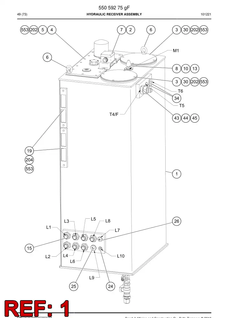 55059113 550 591 13 Oil receiver - Sandvik Technical Drawing