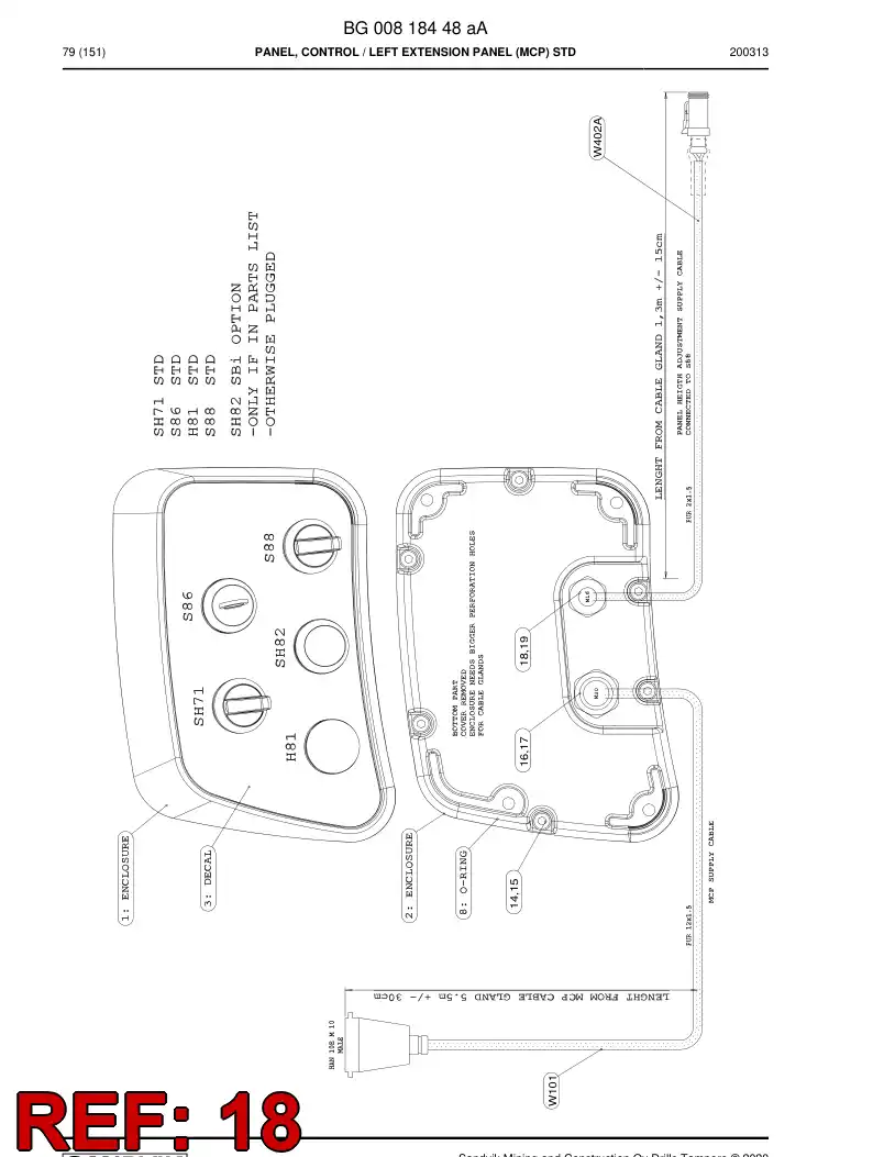 55059388 550 593 88 Gland, Cable, Metallic - Sandvik Technical Drawing