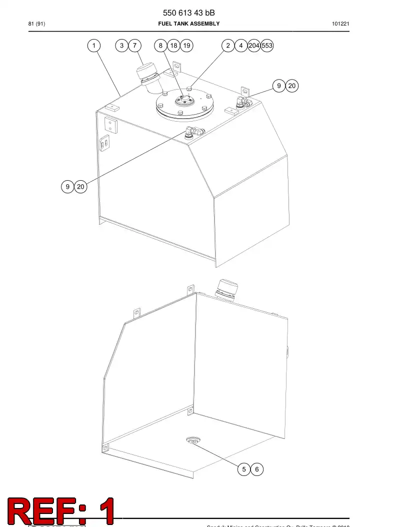 55059444 550 594 44 Fuel tank - Sandvik Technical Drawing