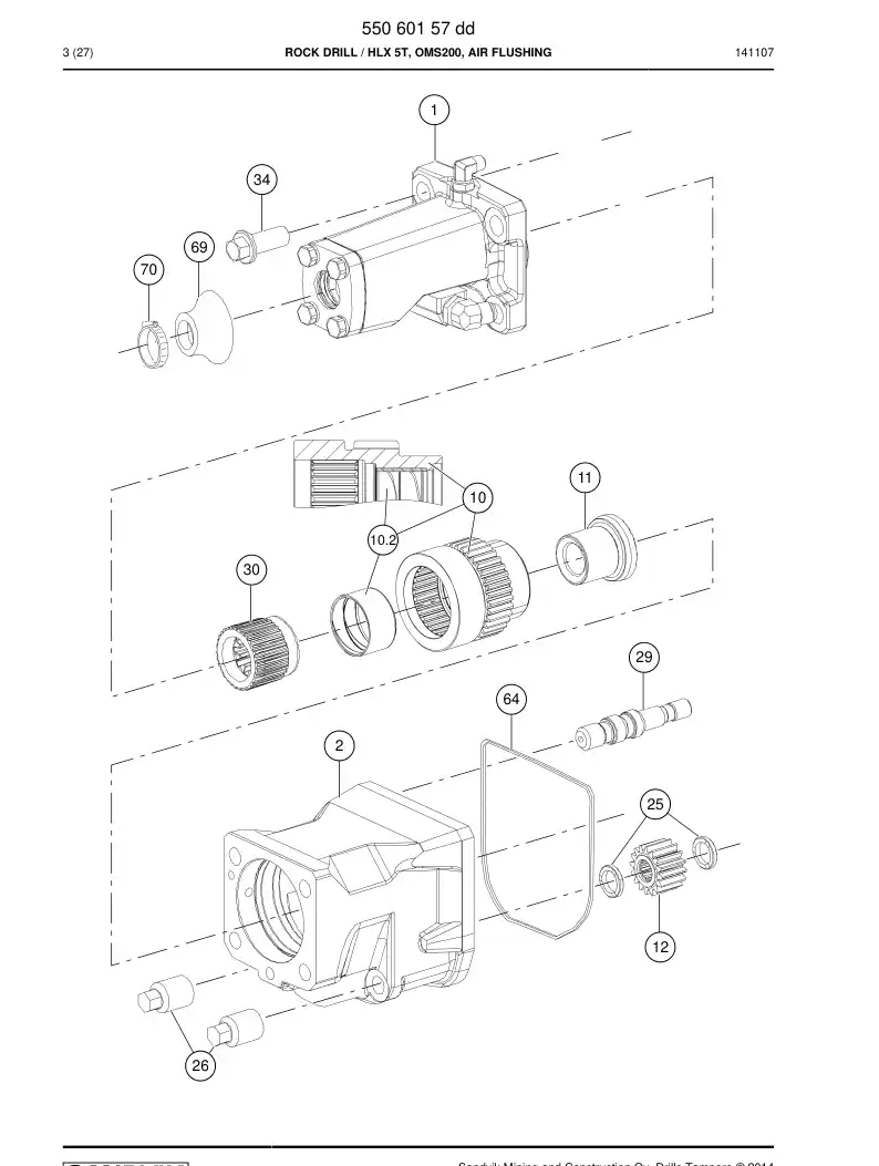 55060157d 550 601 57d Rock Drill - Sandvik Technical Drawing