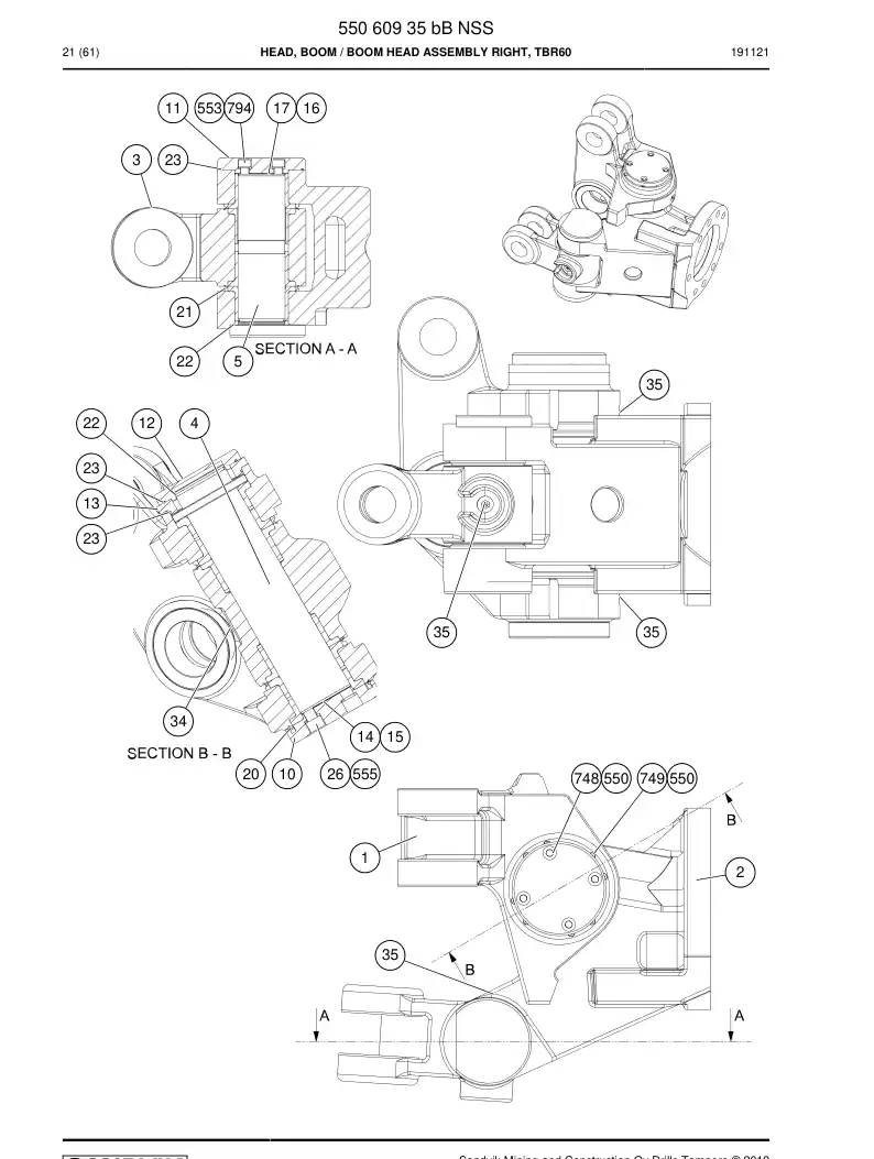 55060935b 550 609 35b Head, Boom - Sandvik Technical Drawing