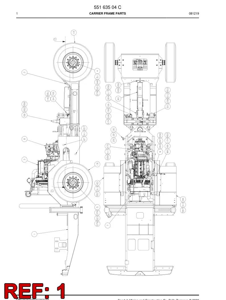 55061556a 550 615 56a Rear frame machining - Sandvik Technical Drawing