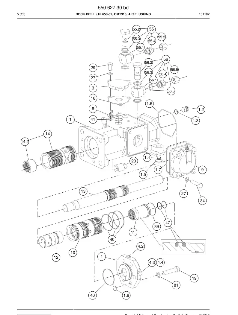 55062730b 550 627 30b Rock Drill - Sandvik Technical Drawing