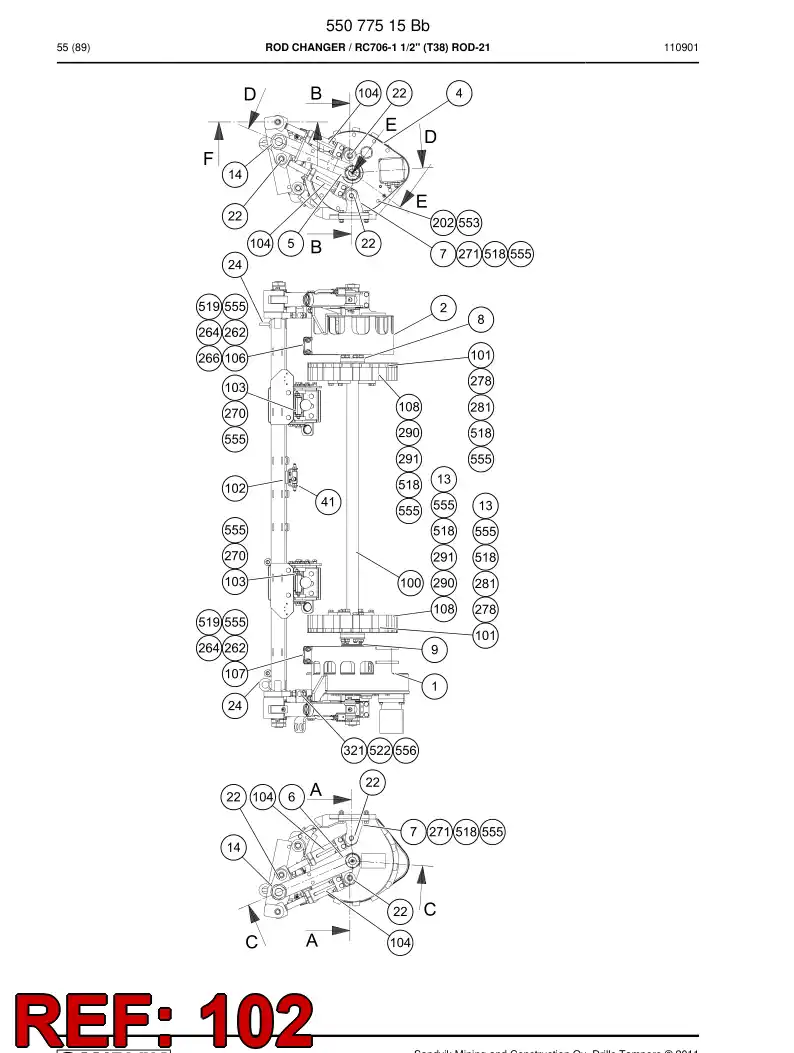 55063289 550 632 89 Swing shaft - Sandvik Technical Drawing