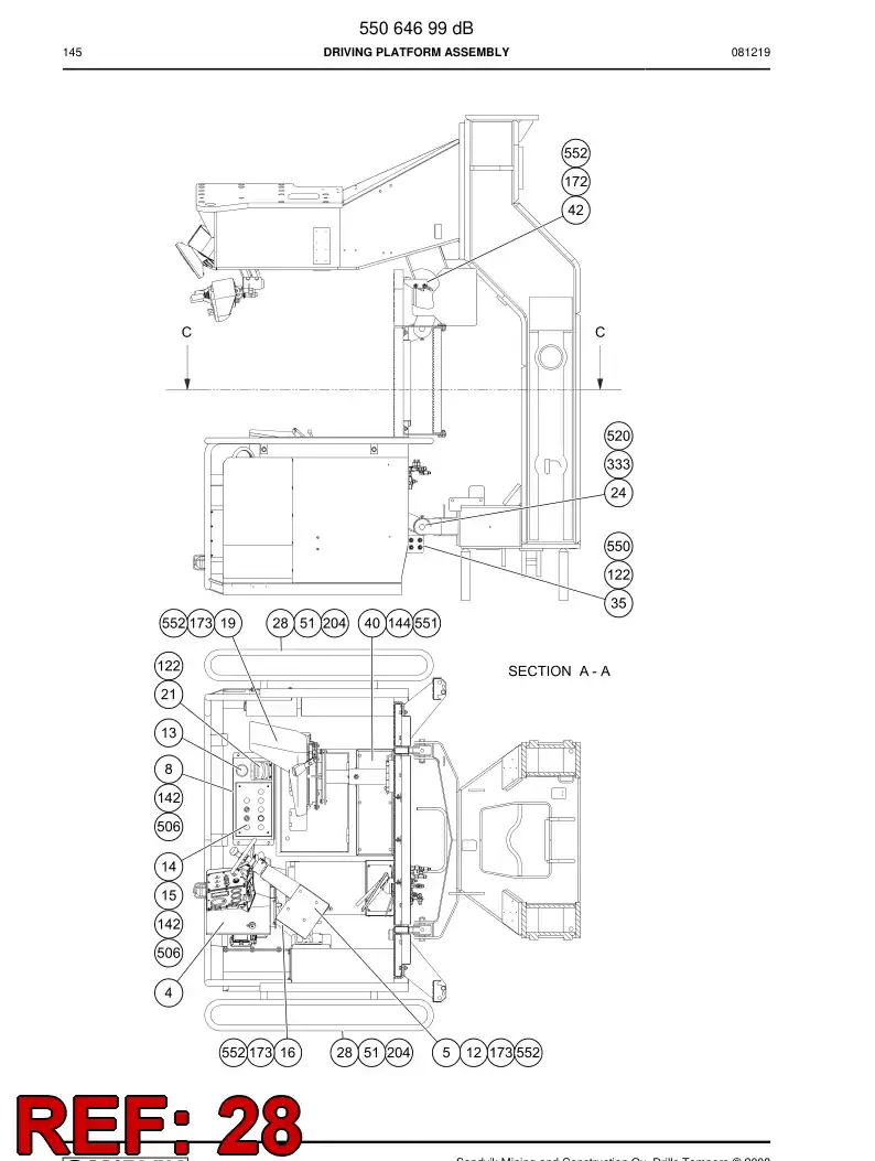55064615a 550 646 15a Railing - Sandvik Technical Drawing
