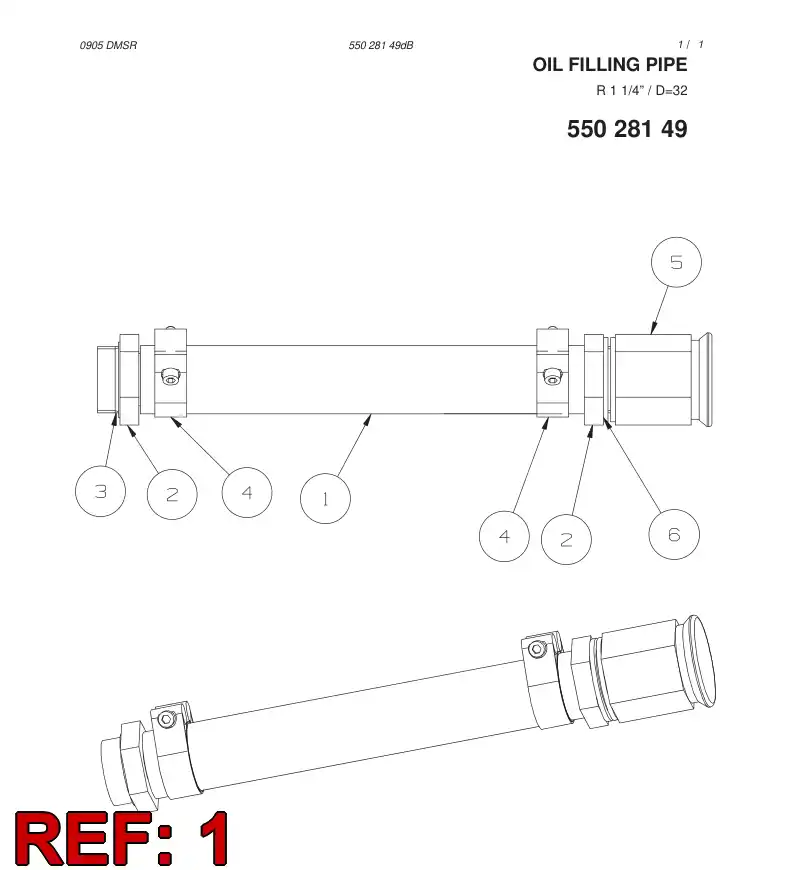 55065233 550 652 33 Hose, Hydraulic - Sandvik Technical Drawing