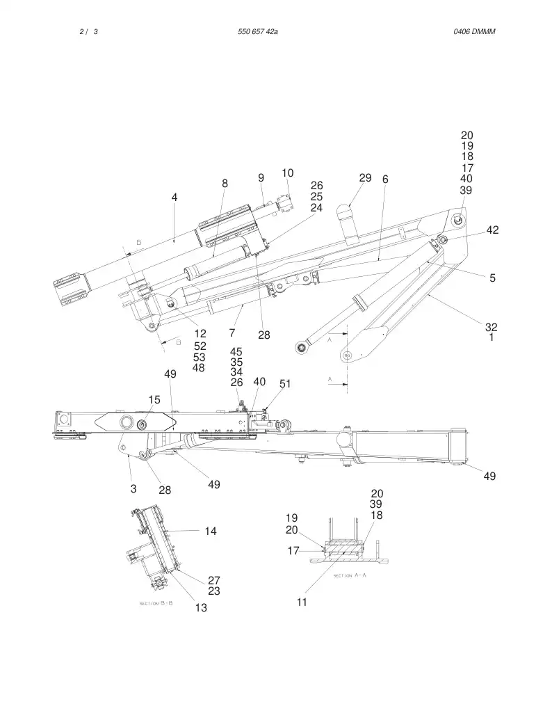 55065742a 550 657 42a BOOM ASSEMBLY - Sandvik Technical Drawing