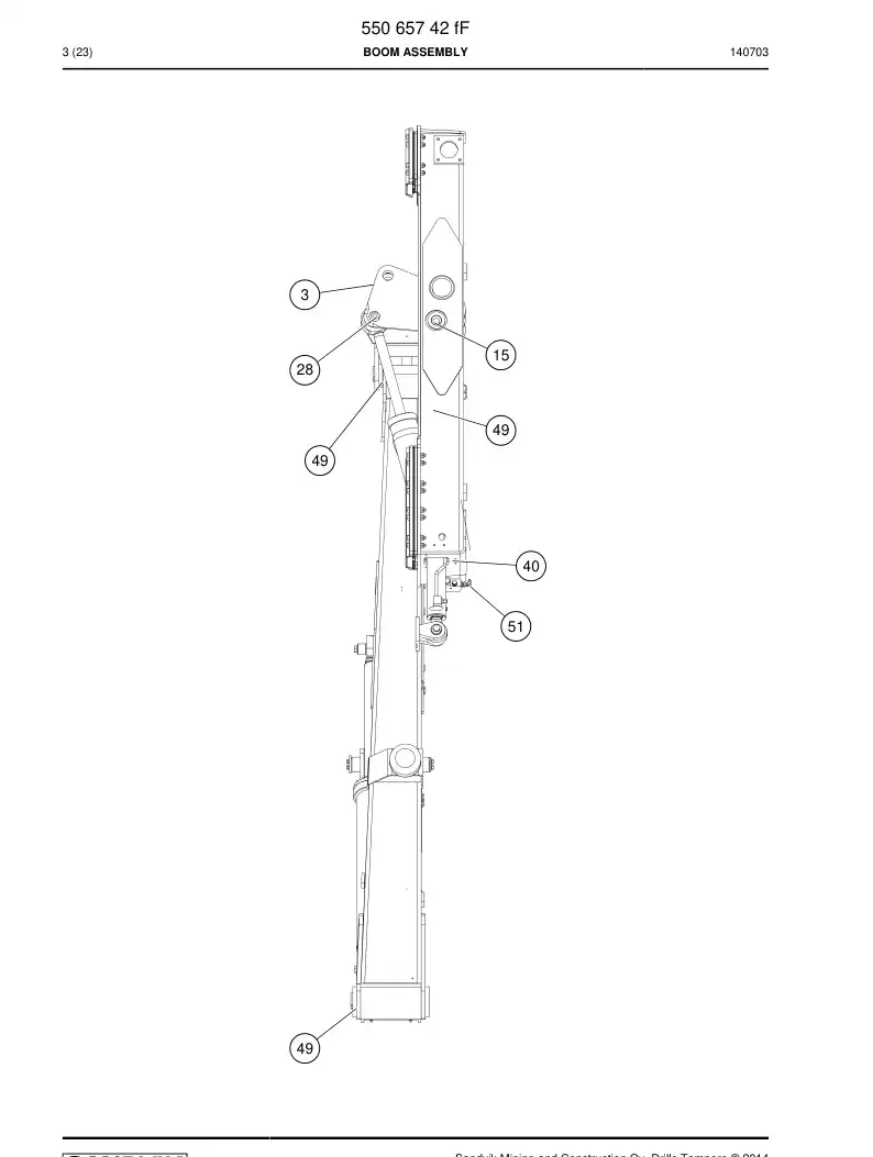 55065742f 550 657 42f Boom Assembly - Sandvik Technical Drawing