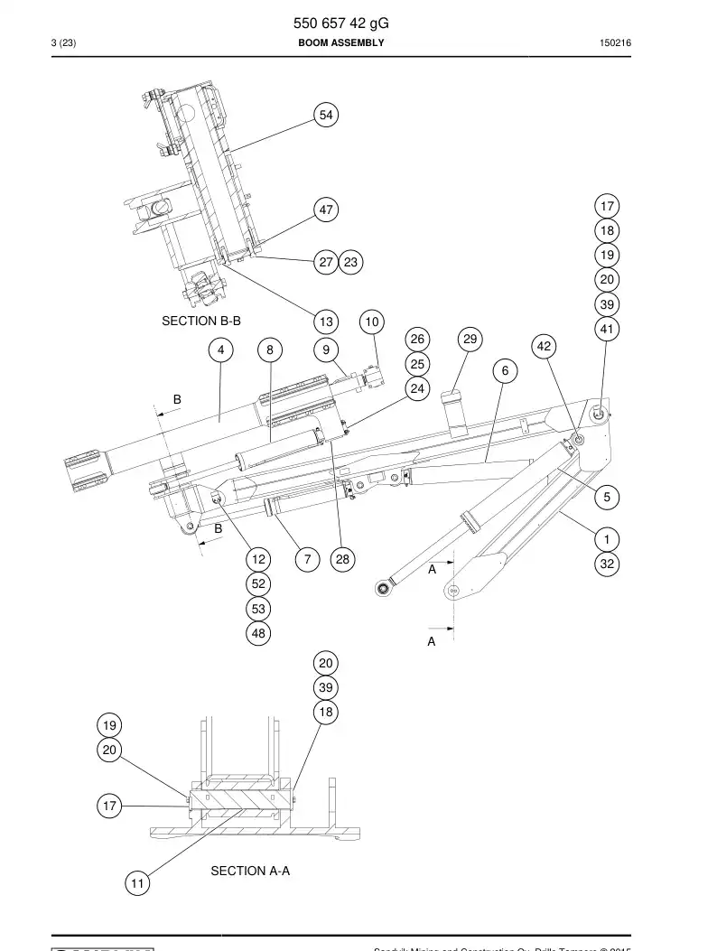 55065742g 550 657 42g Boom Assembly - Sandvik Technical Drawing