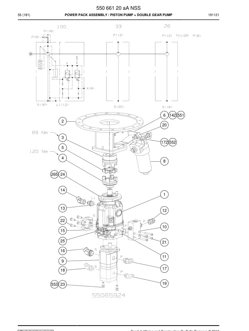 55066120a 550 661 20a Power Pack Assembly - Sandvik Technical Drawing