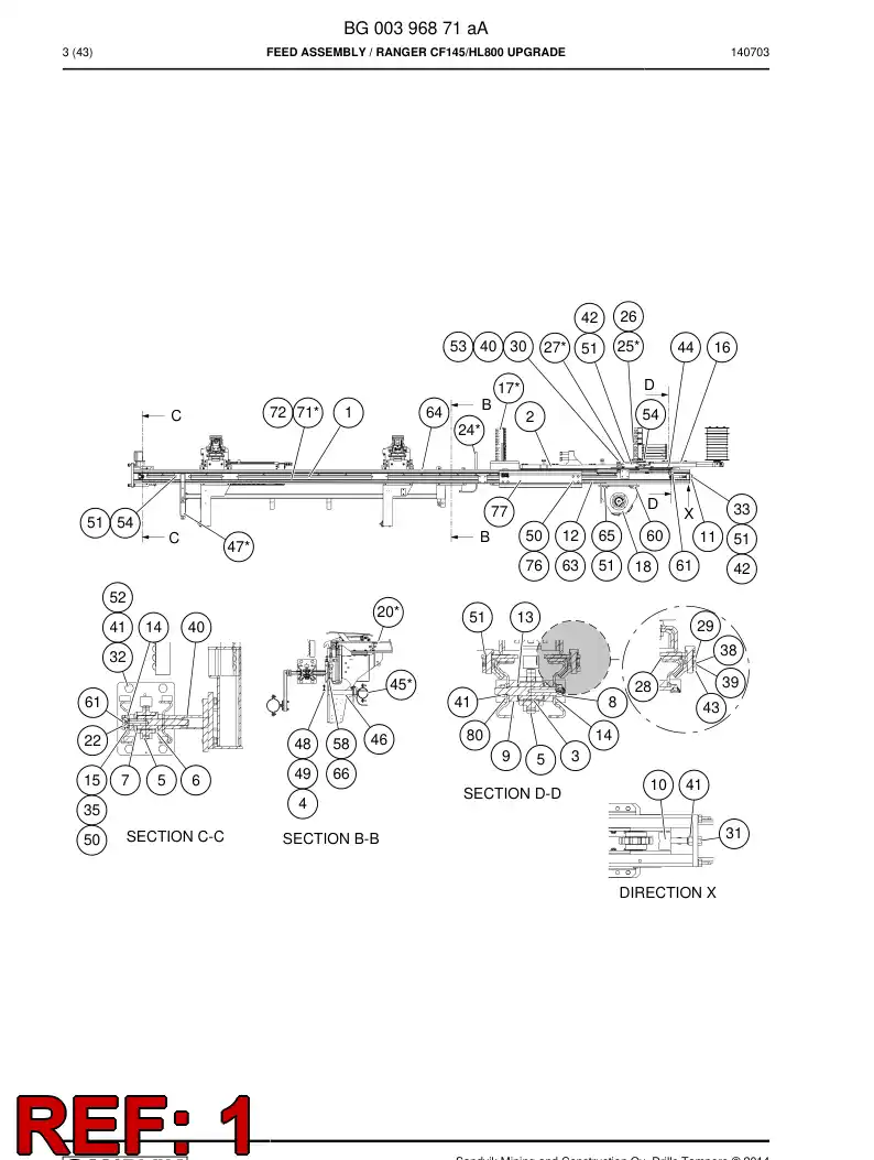 55066261b 550 662 61b Beam, Feed - Sandvik Technical Drawing