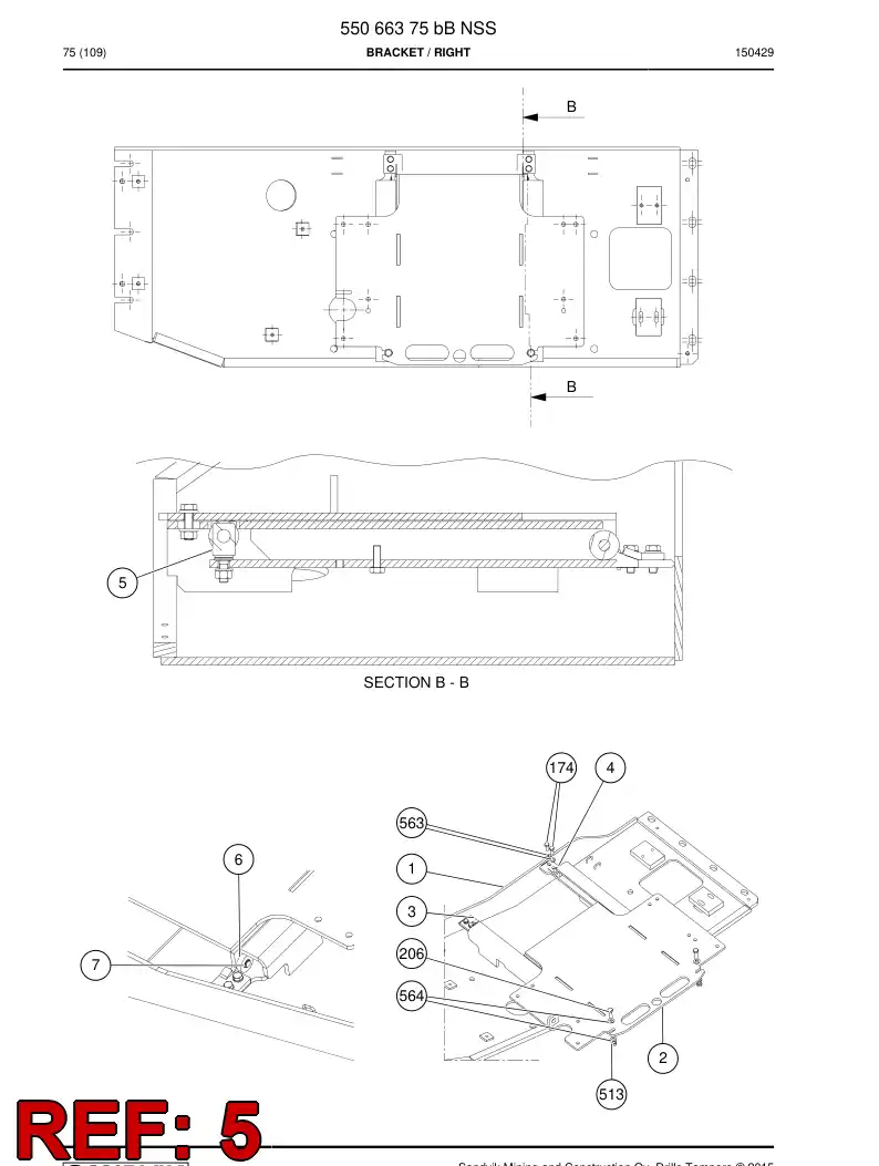 55066435b 550 664 35b Bracket - Sandvik Technical Drawing