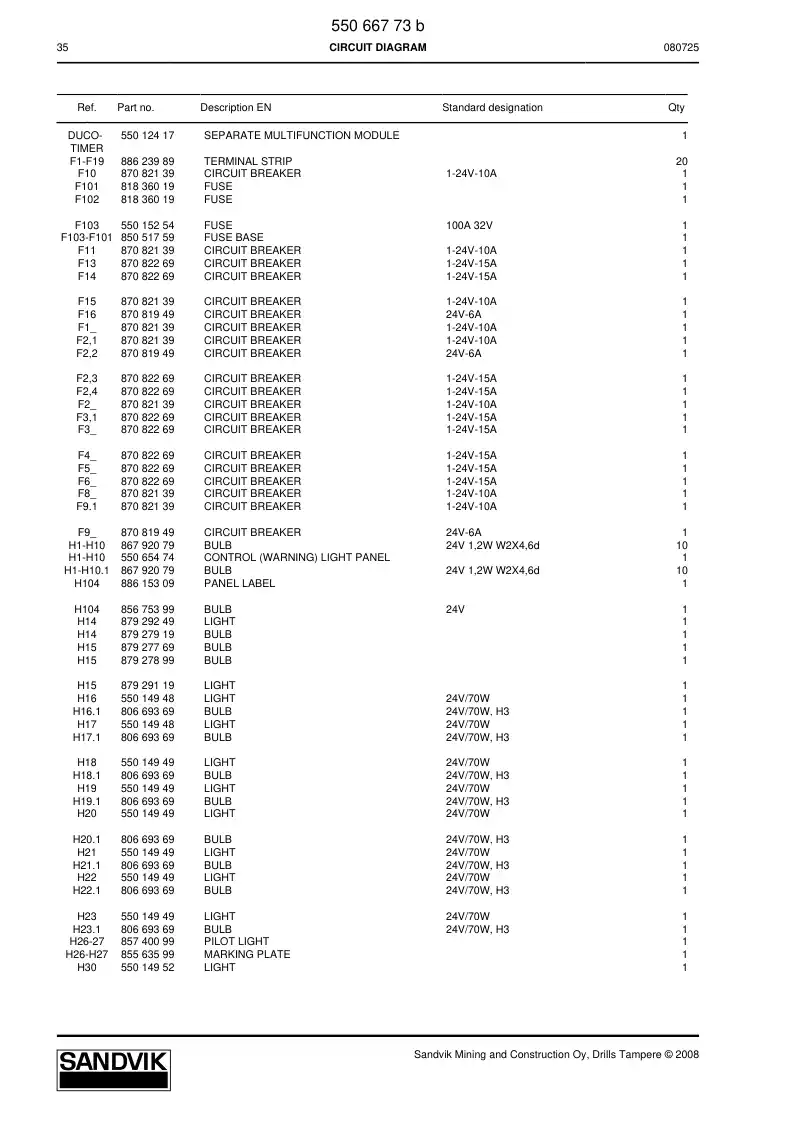 55066773b 550 667 73b CIRCUIT DIAGRAM - Sandvik Technical Drawing
